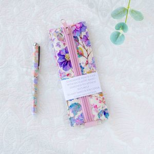 Elastic pencil case - flowers-pink